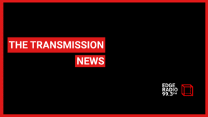 Banner with white background, a microphone illustration with text saying "Transmission News" with the edge radio logo